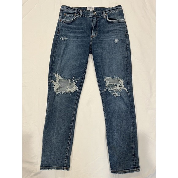 Agolde Sophie Mid Rise Skinny Blue Jean distressed Crop Size 30 - Picture 1 of 9
